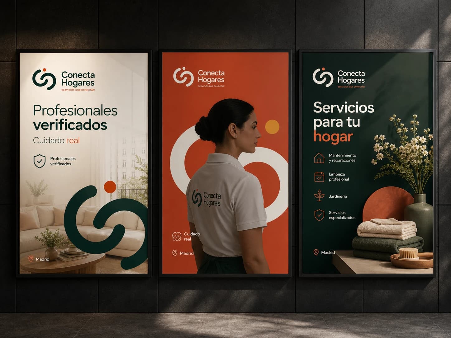 Pôsteres premium de marca e conteúdo para Conecta Hogares